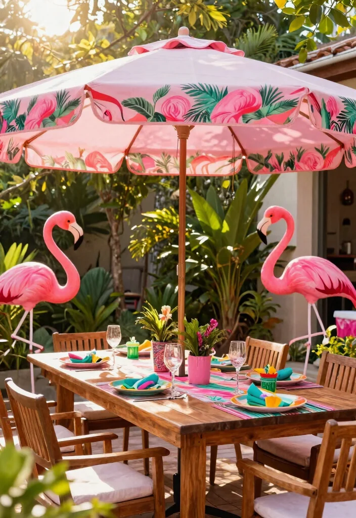 6 Fun Flamingo Patio Decor Ideas for Tropical Fun 3. Flamingo Patio Umbrella 0