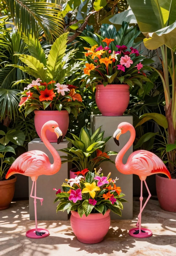 6 Fun Flamingo Patio Decor Ideas for Tropical Fun 6. Flamingo Planters 0