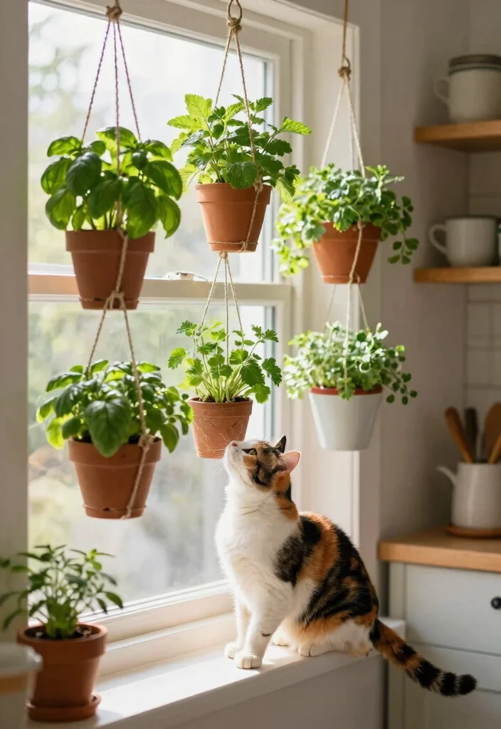 6 Safe DIY Cat Window Box Ideas Your Pet Will Love 4. Hanging Herb Garden 0