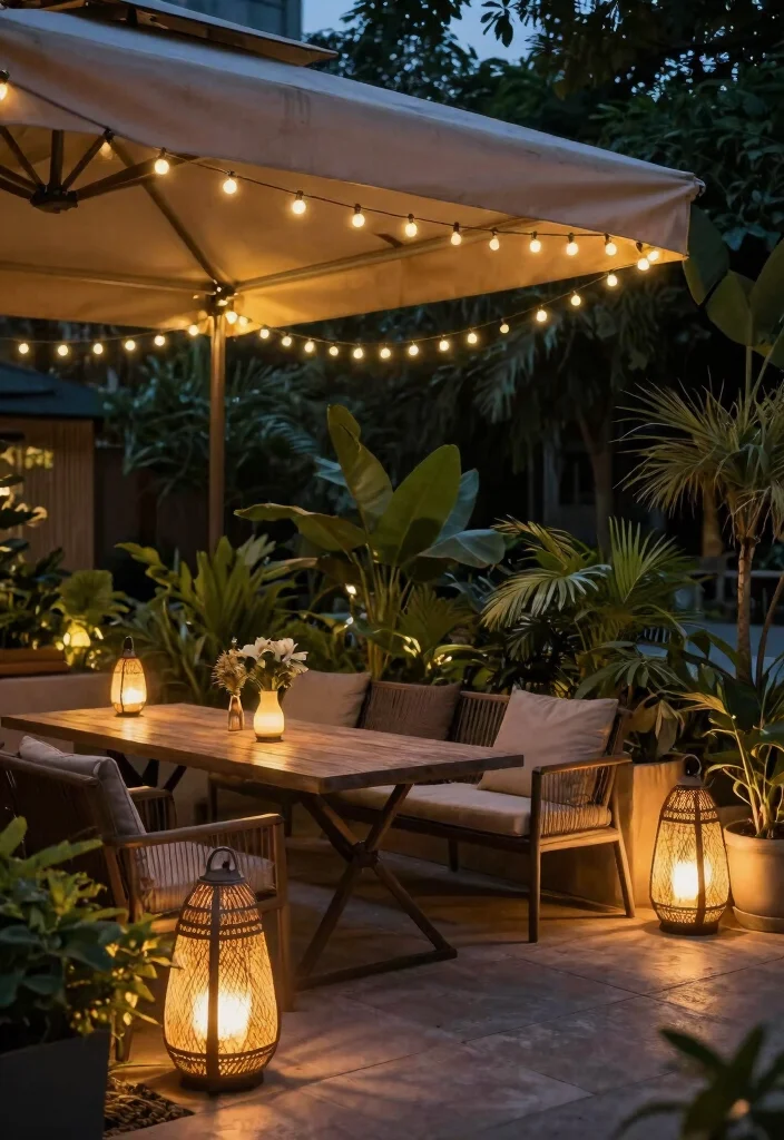 6 Space Saving Corner Awning Ideas for Small Patios 5. Integrated Lighting Solutions 0