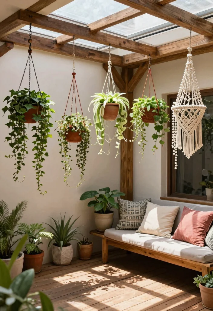 6 Unique Skylight Patio Decor Ideas for Light 1. Hanging Garden Vibes 0