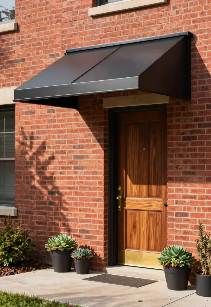 7 Best Front Door Awning Ideas for Brick Houses 2. Metal Canopy Awning 0