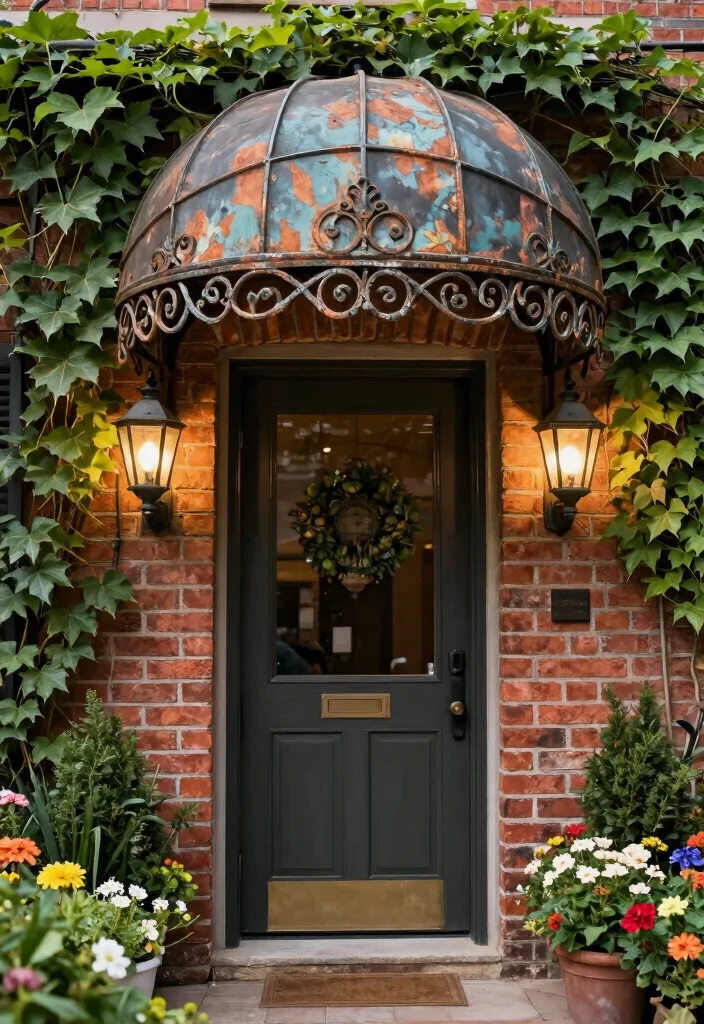 7 Best Front Door Awning Ideas for Brick Houses 6. Vintage Style Metal Awning 0