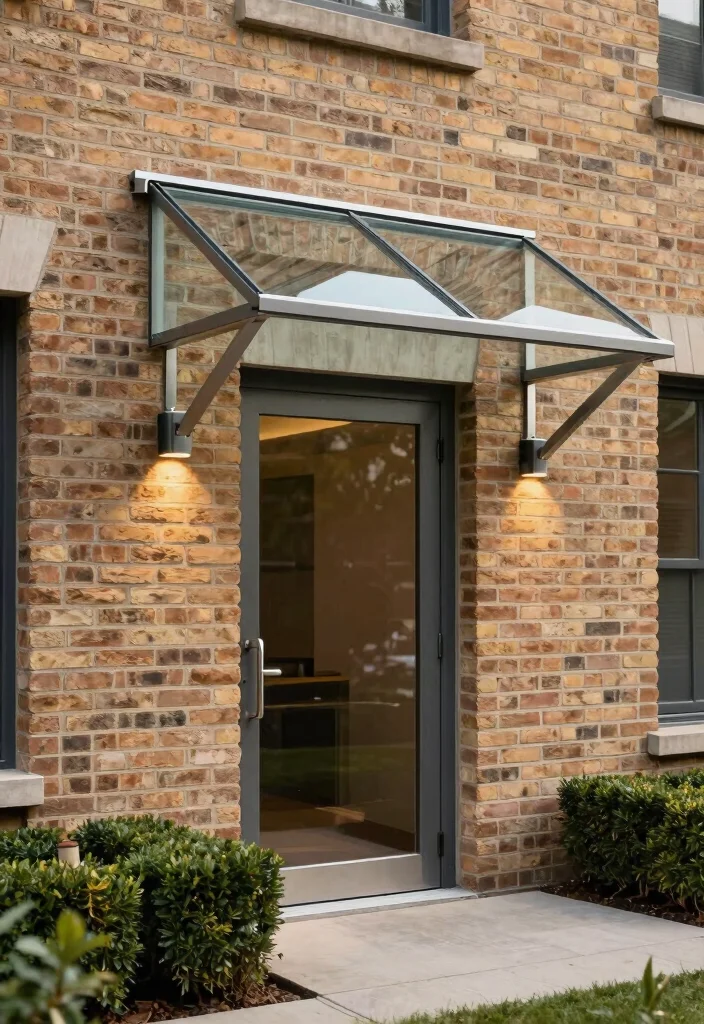 7 Best Front Door Awning Ideas for Brick Houses 7. Minimalist Glass Awning 0