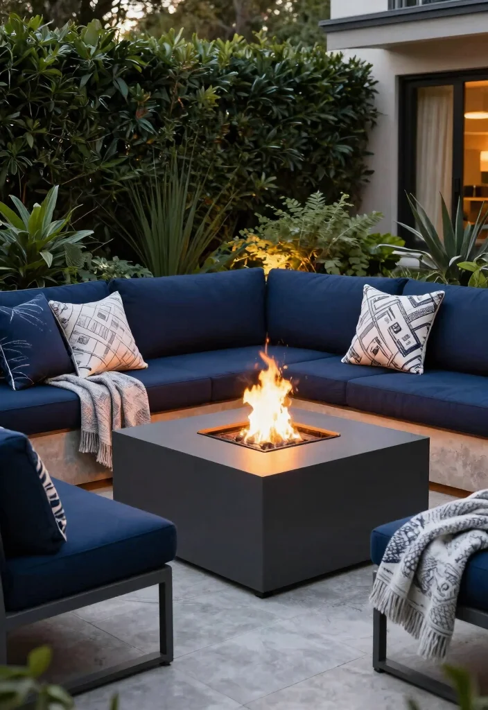 7 Chic Navy Blue Outdoor Patio Decor Ideas for Any Yard 5. Cozy Fire Pits with Navy Accents 0