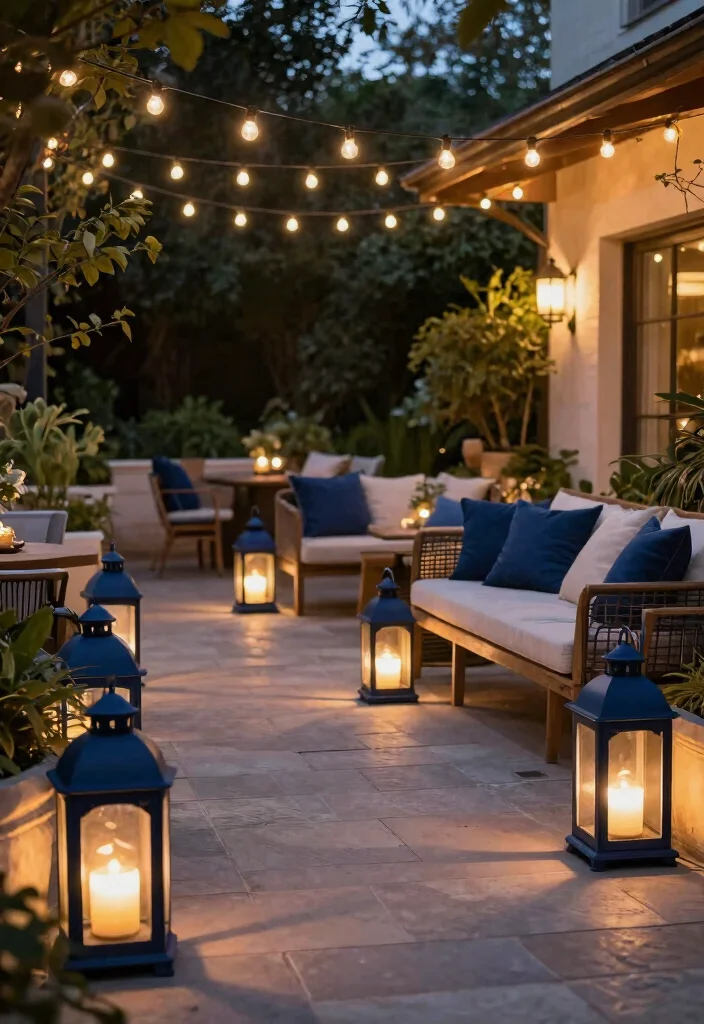 7 Chic Navy Blue Outdoor Patio Decor Ideas for Any Yard 7. Stylish Lighting Solutions 0