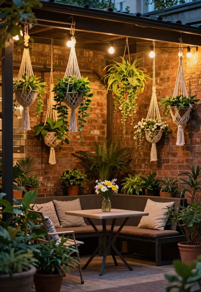 7 Creative Patio Brick Wall Decor Ideas That Pop 3. String Lights and Hanging Plants 0