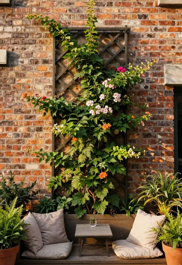 7 Creative Patio Brick Wall Decor Ideas That Pop 6. Vertical Trellis for Climbing Plants 0