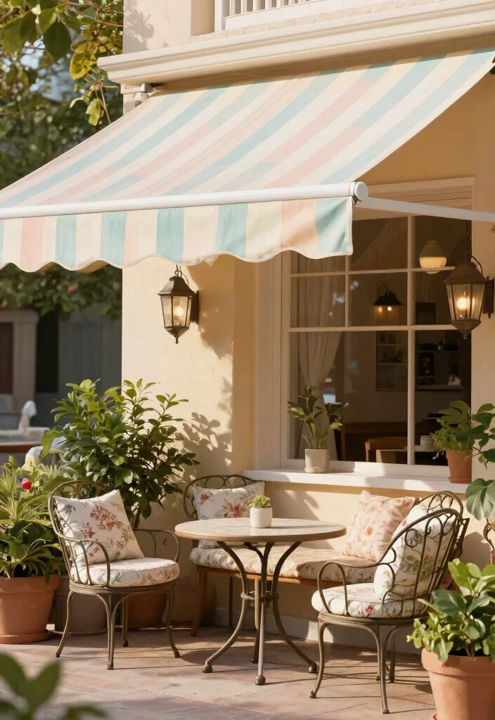 7 Durable Awning Ideas for Patio Metal Roof Designs 5. Vintage Style with Retractable Awnings 0