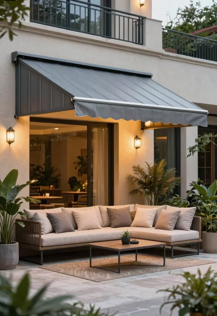 7 Durable Awning Ideas for Patio Metal Roof Designs 7. Customizable Modular Awnings 0