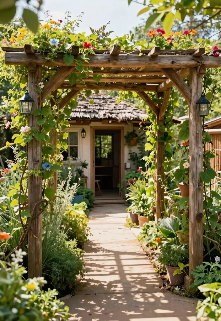 7 Grand Front Awning Ideas for Sustainable Gardening Entrances 1. Rustic Wooden Canopy 0