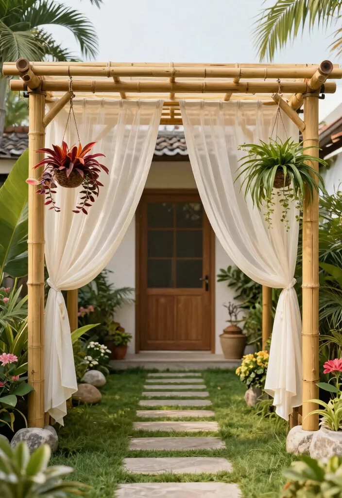 7 Grand Front Awning Ideas for Sustainable Gardening Entrances 4. Bamboo Frame Awning 0