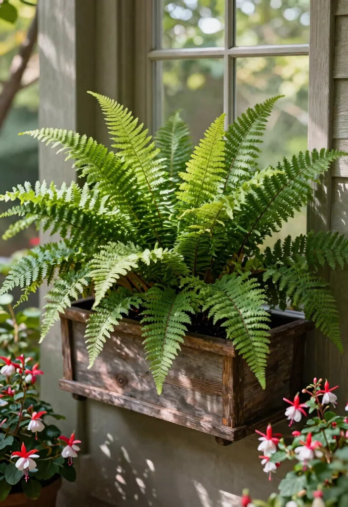 7 Lush Fern Window Box Ideas for Shady Patios 1. Classic Boston Fern Elegance 0