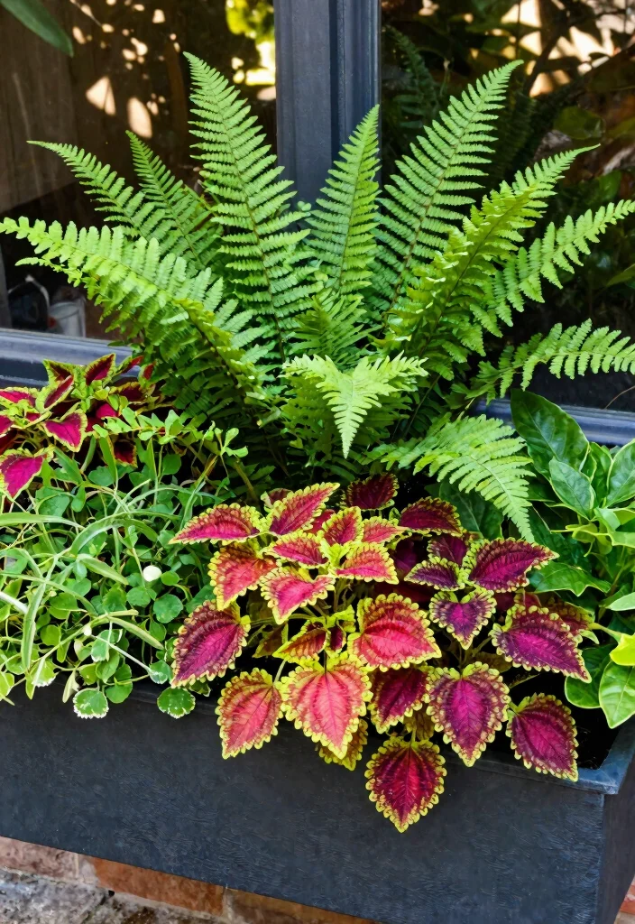 7 Lush Fern Window Box Ideas for Shady Patios 4. Vibrant Mixed Plant Boxes 0