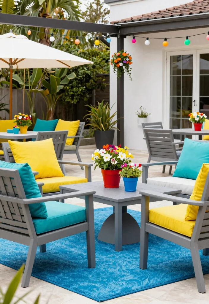 7 Modern Gray Patio Furniture Decor Ideas for a Sleek Look 2. Accent with Pops of Color 0