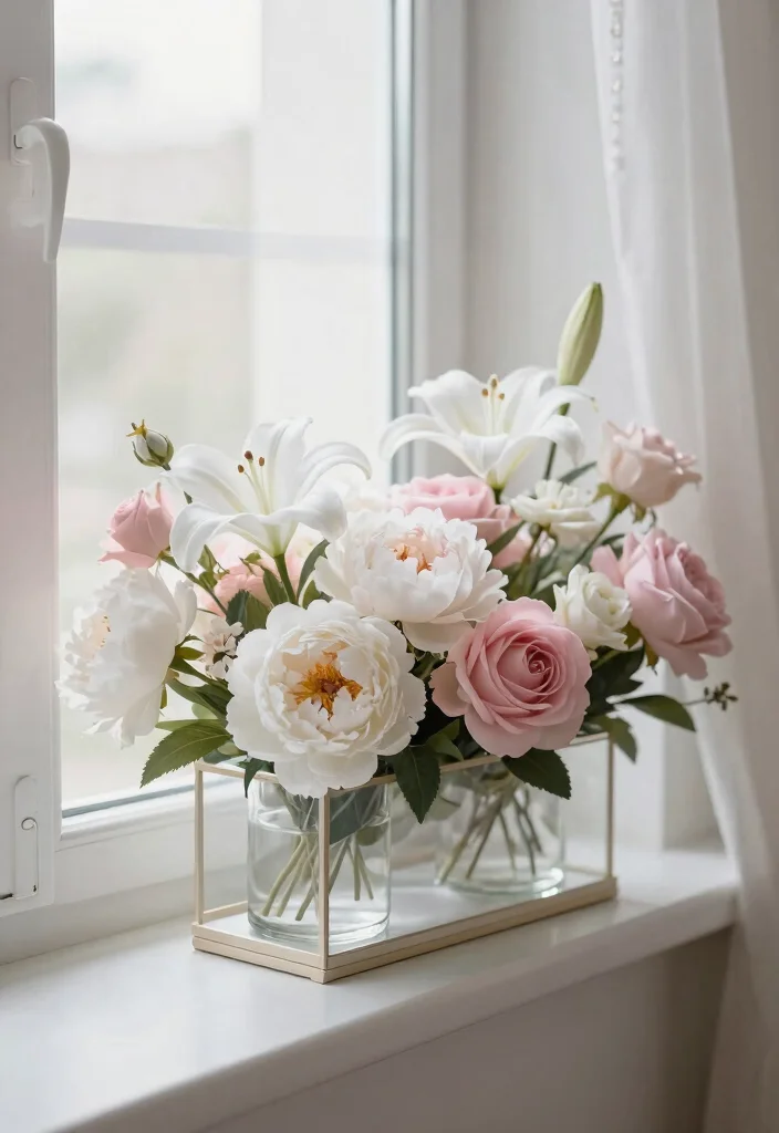 7 Realistic Fake Flower Window Box Ideas for Easy Care 2. Elegant Monochrome Magic 0
