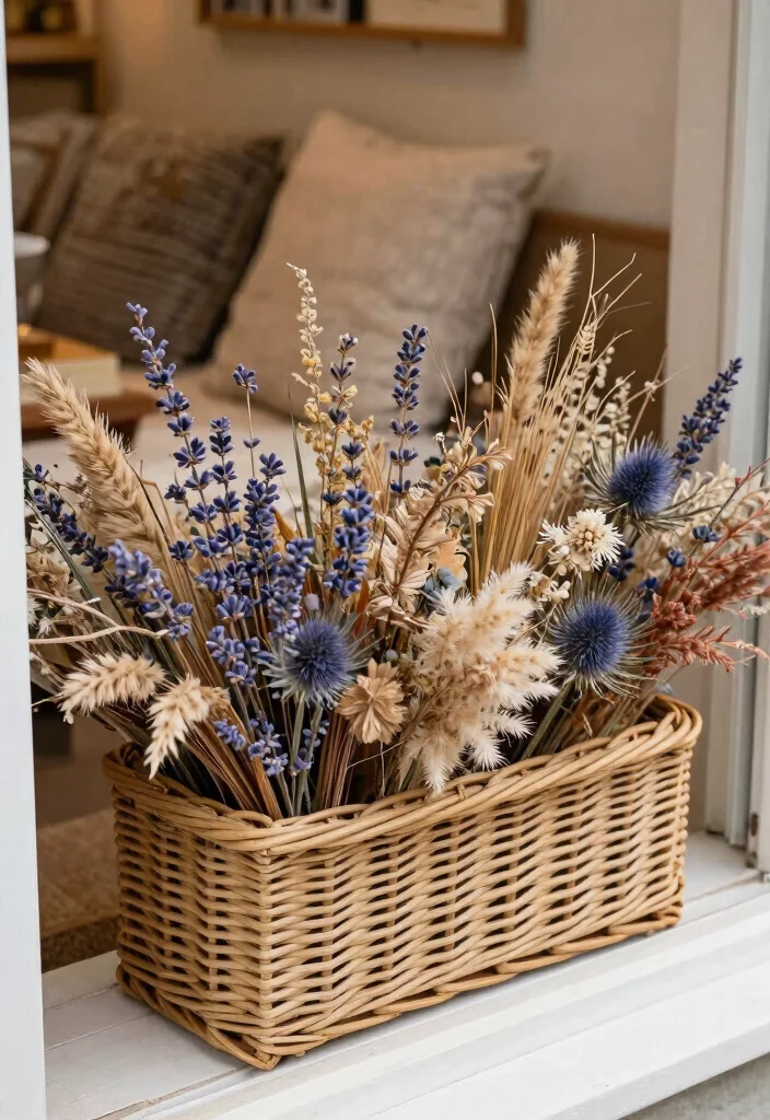 7 Realistic Fake Flower Window Box Ideas for Easy Care 3. Boho Chic Dried Flower Look 0