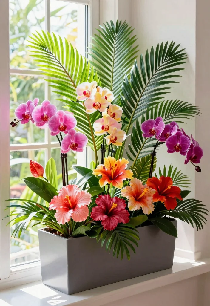 7 Realistic Fake Flower Window Box Ideas for Easy Care 4. Tropical Paradise Vibe 0