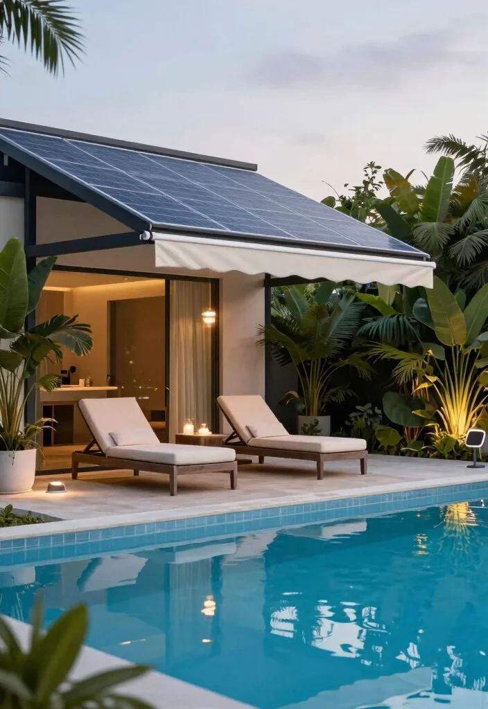 7 Smart Solar Panel Awning Ideas for Sustainable Power 4. Poolside Paradise 0
