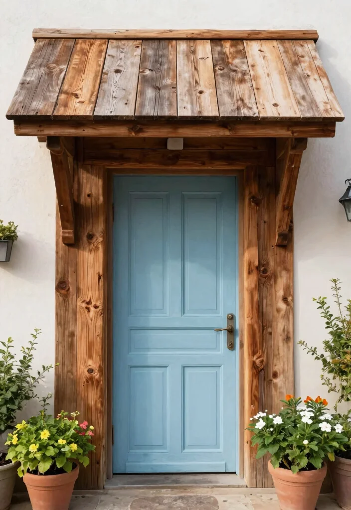 7 Timeless Front Door Awning Ideas for Better Curb Appeal 3. Rustic Wooden Awnings 0