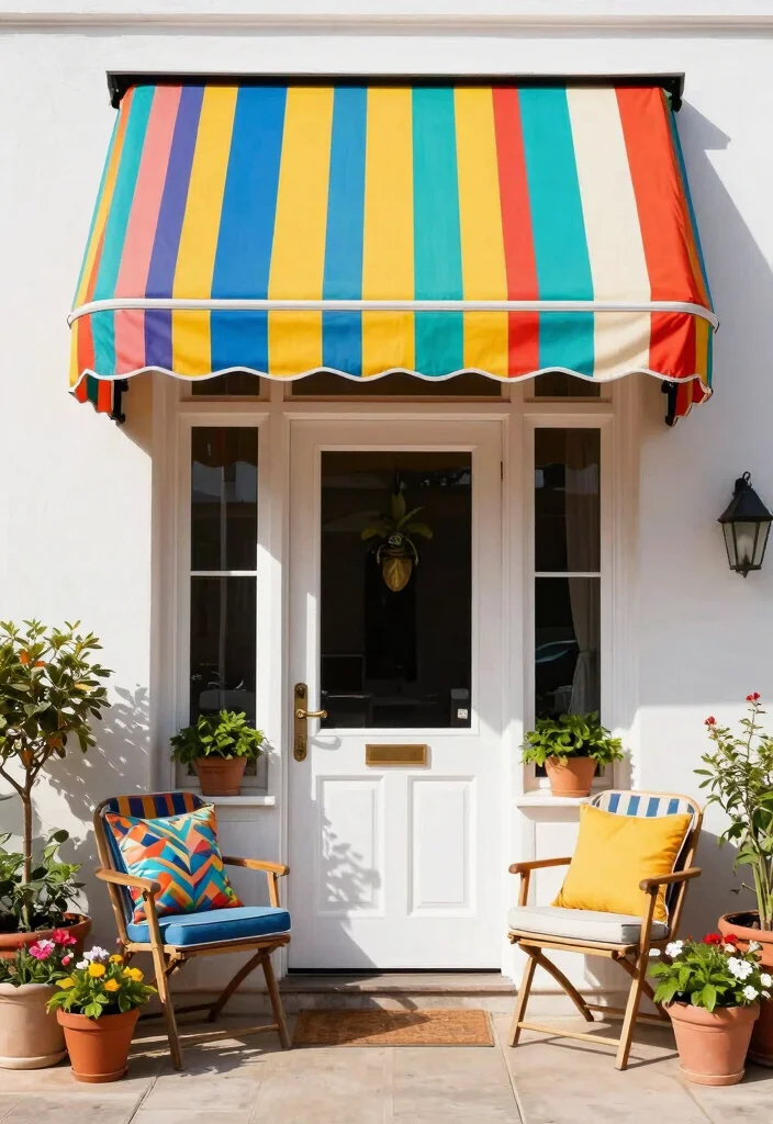 7 Timeless Front Door Awning Ideas for Better Curb Appeal 6. Colorful Retractable Awnings 0
