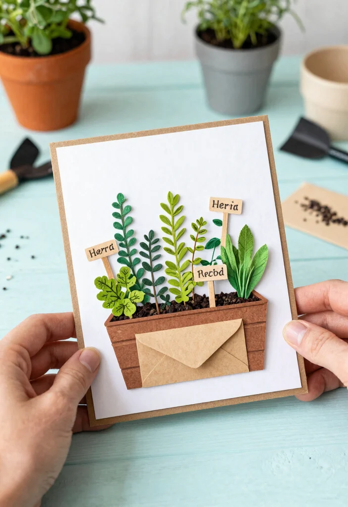 7 Unique Window Box Card Ideas for DIY Crafts 1. Miniature Herb Garden Card 0