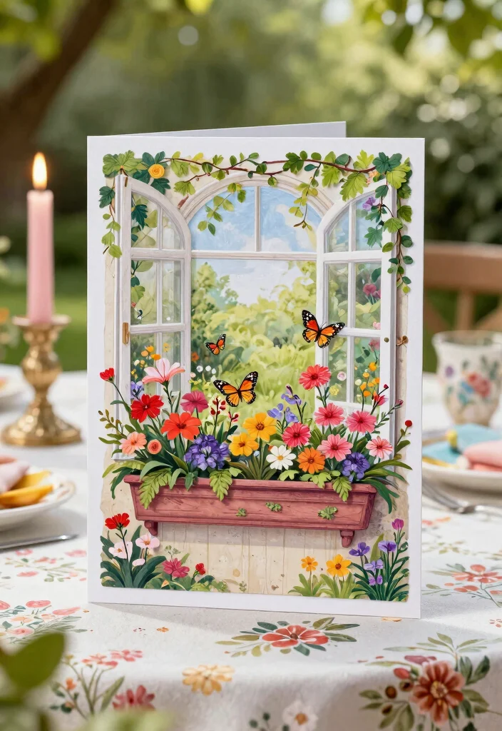 7 Unique Window Box Card Ideas for DIY Crafts 3. Garden Party Invitation Card 0