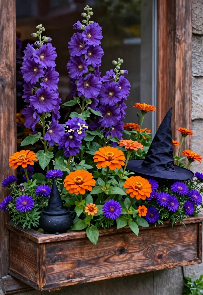 9 Spooky Halloween Window Box Ideas for Fun 8. Bewitching Blooms