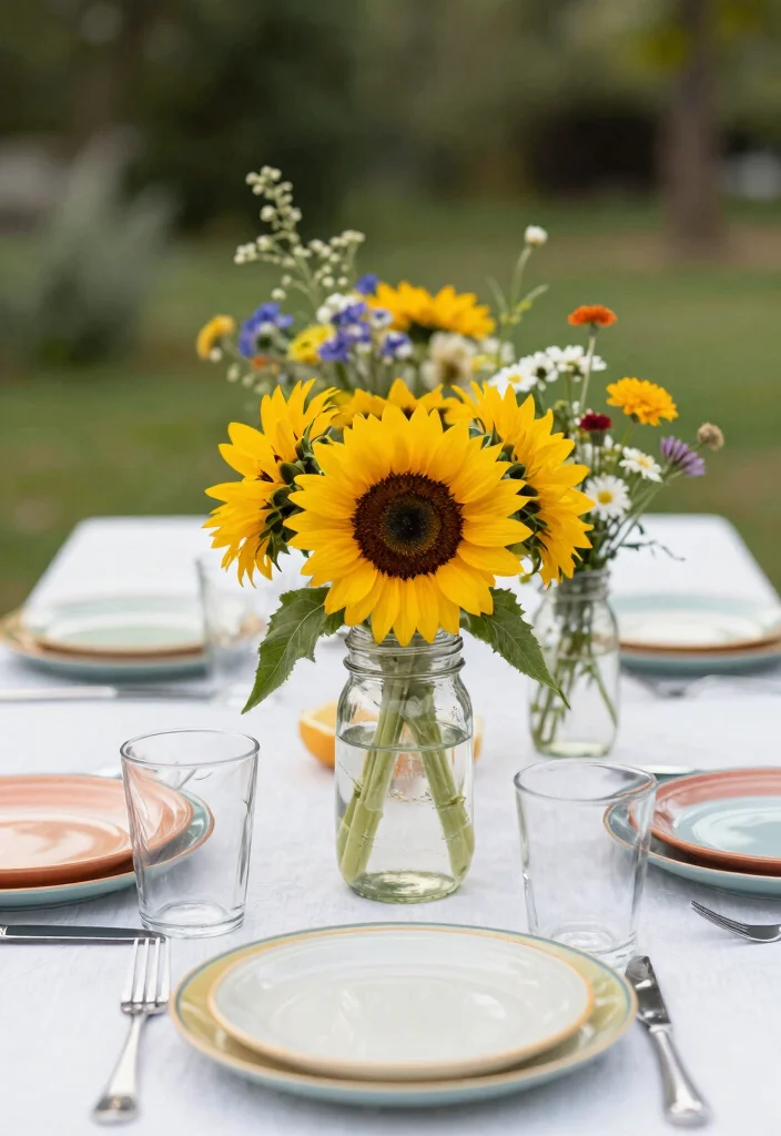 8 Cheerful Sunflower Patio Decor Ideas for Summer 4. Sunflower Table Centerpieces 0