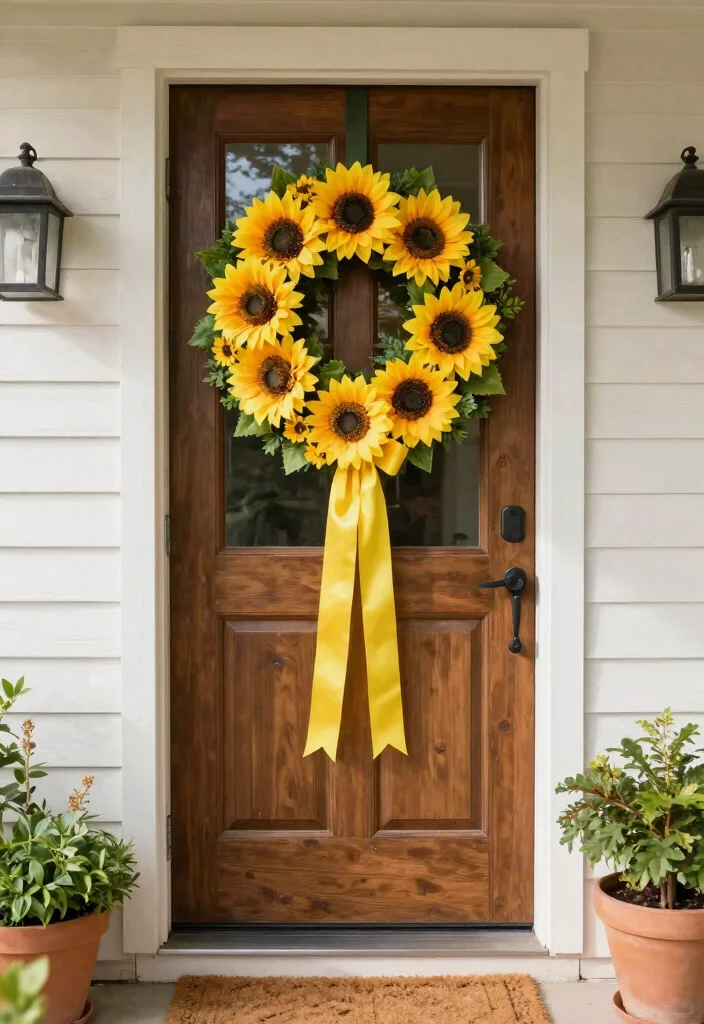 8 Cheerful Sunflower Patio Decor Ideas for Summer 5. Sunflower Wreaths for the Door 0