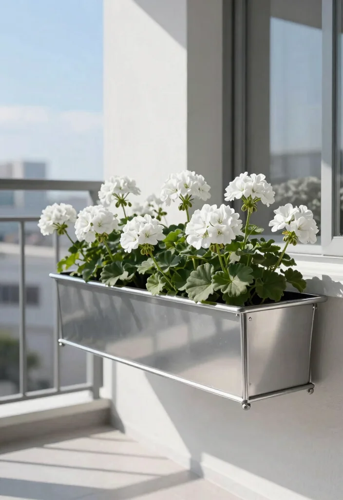 8 Classic Geranium Window Box Ideas for Summer Color 3. Elegant Monochrome Geraniums 0