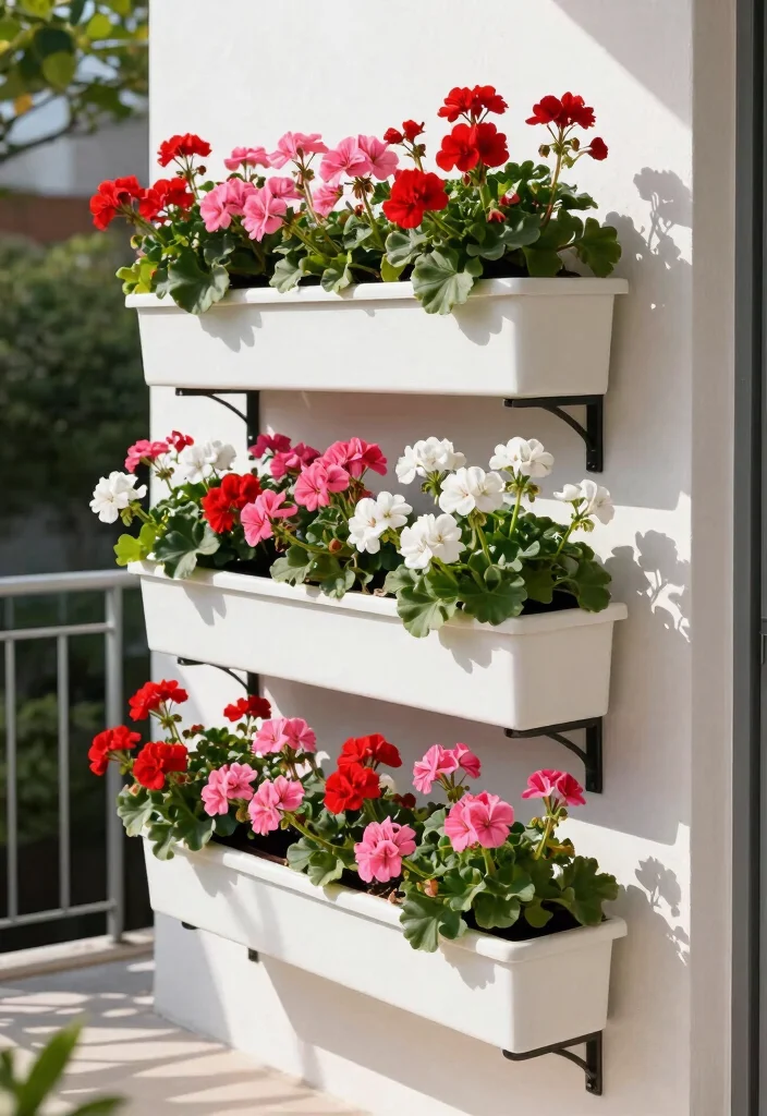 8 Classic Geranium Window Box Ideas for Summer Color 6. Vertical Window Box Garden 0
