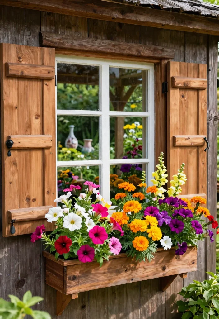 8 Cute Shed Window Planter Ideas to Enhance Your Shed 2. Floral Burst Window Box 0