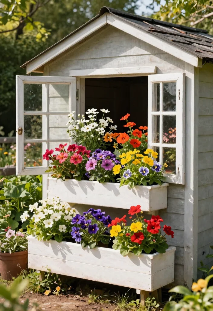 8 Cute Shed Window Planter Ideas to Enhance Your Shed 5. Tiered Flower Boxes 0
