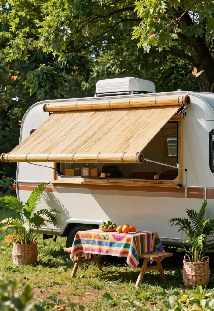 8 Durable Trailer Awning Ideas for Camping Comfort 2. Bamboo Roll Up Awnings 0