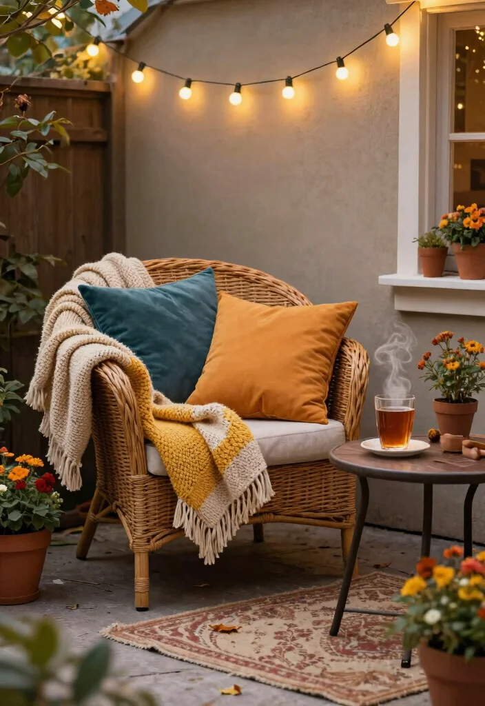 8 Festive Front Patio Fall Decor Ideas for Autumn Charm 2. Cozy Textiles for Comfort 0