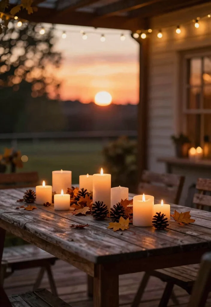 8 Festive Front Patio Fall Decor Ideas for Autumn Charm 8. Seasonal Scents with Outdoor Candles 0