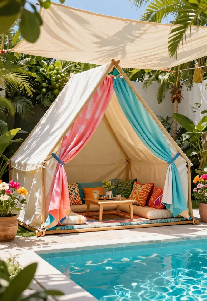 8 Soothing Pool Awning Ideas for a Resort Style Vibe 2. Chic Canopy Tents 0