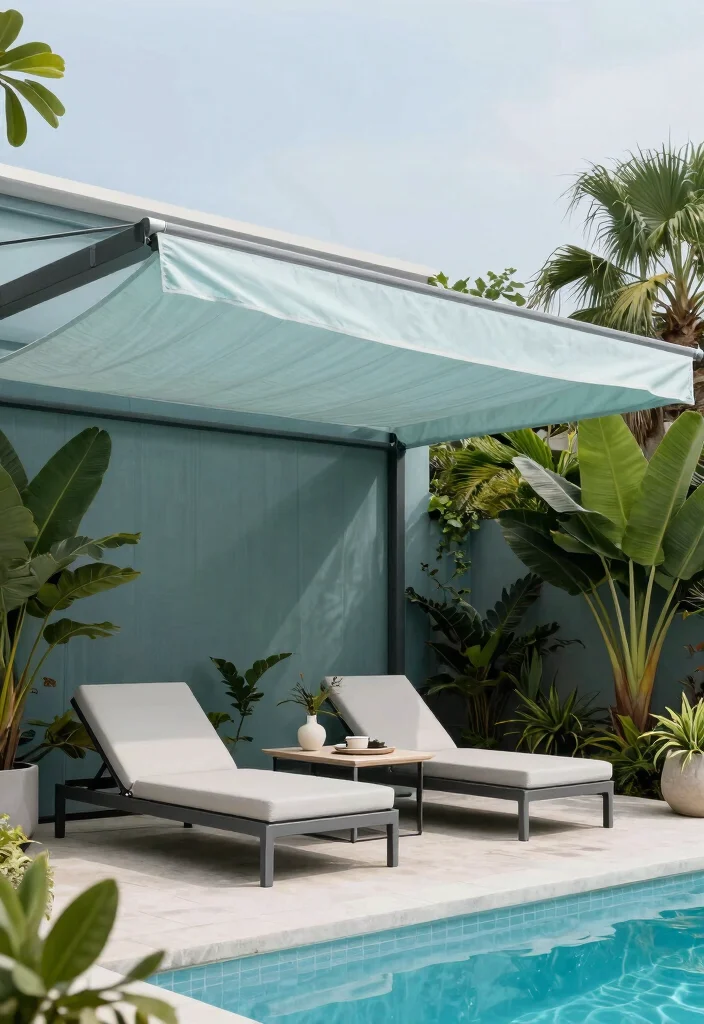 8 Soothing Pool Awning Ideas for a Resort Style Vibe 4. Modern Fabric Awnings 0