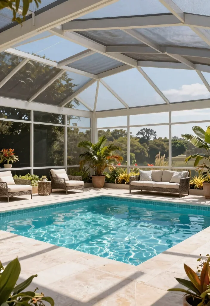 8 Soothing Pool Awning Ideas for a Resort Style Vibe 8. Screened In Pool Areas 0