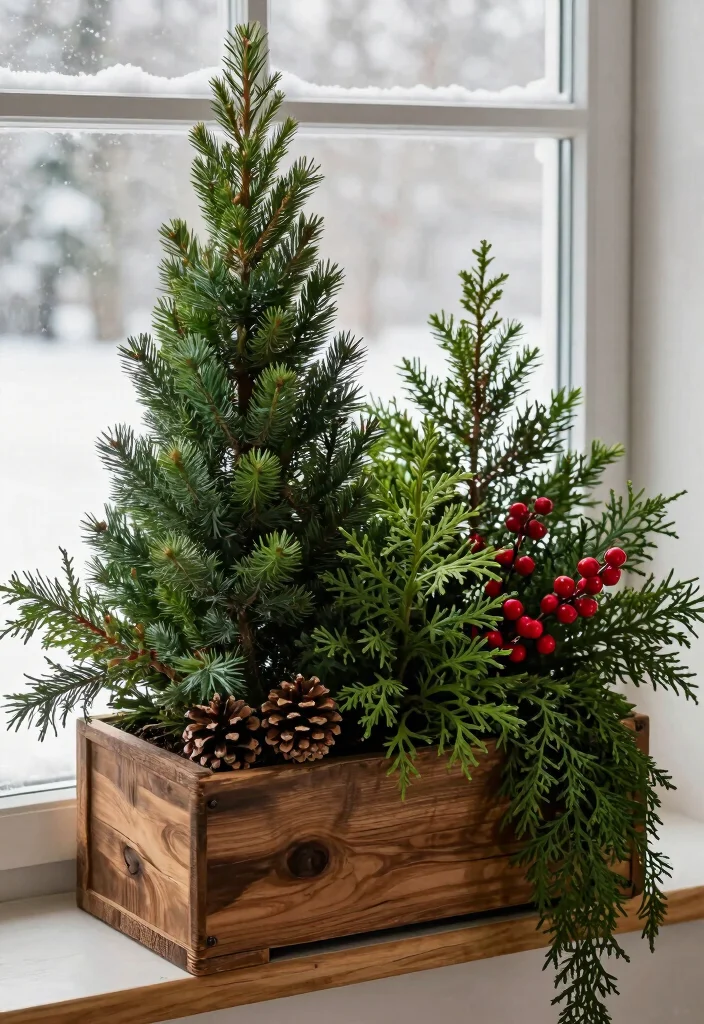 9 Beautiful Winter Window Box Ideas That Stay Green 1. Evergreen Elegance 0
