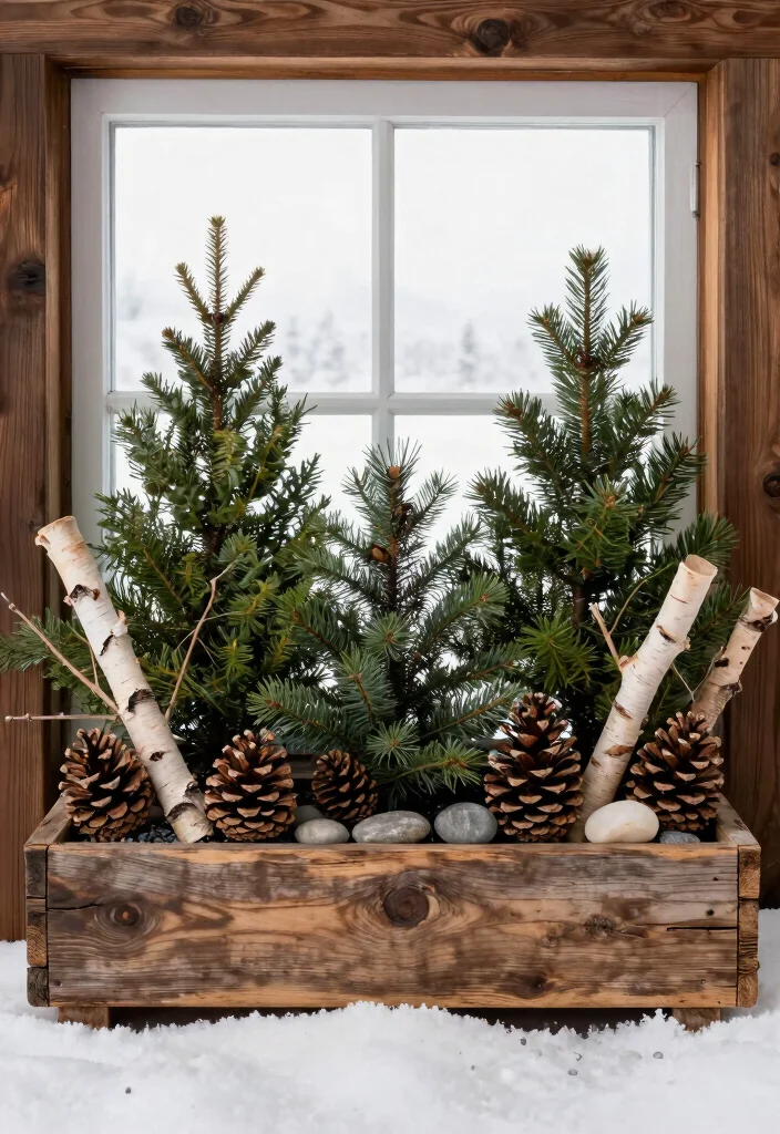 9 Beautiful Winter Window Box Ideas That Stay Green 4. Rustic Charm with Pinecones 0