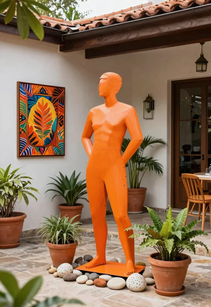 9 Bold Orange Patio Decor Ideas for Energy 7. Orange Themed Outdoor Art 0