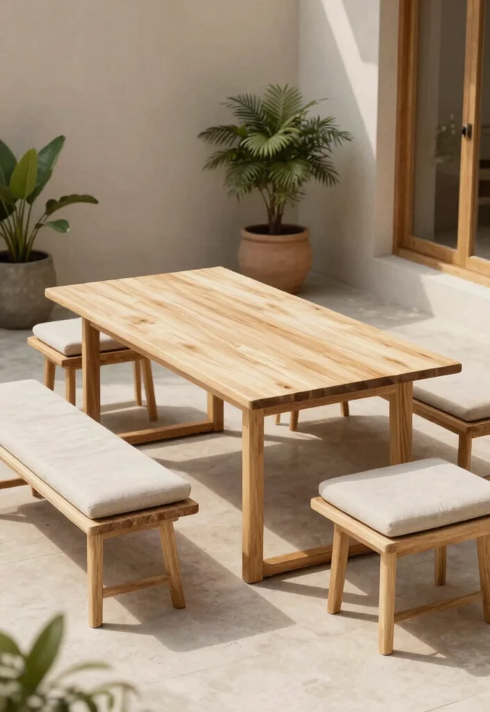 9 Calm Neutral Patio Decor Ideas for a Minimalist Look 2. Simple Wooden Furniture 0