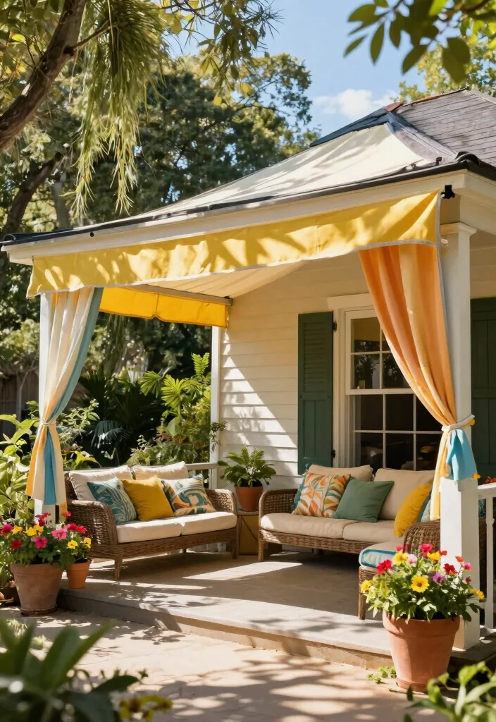 9 Classic Front Porch Awning Ideas for Summer Comfort 2. Canvas Canopies 0