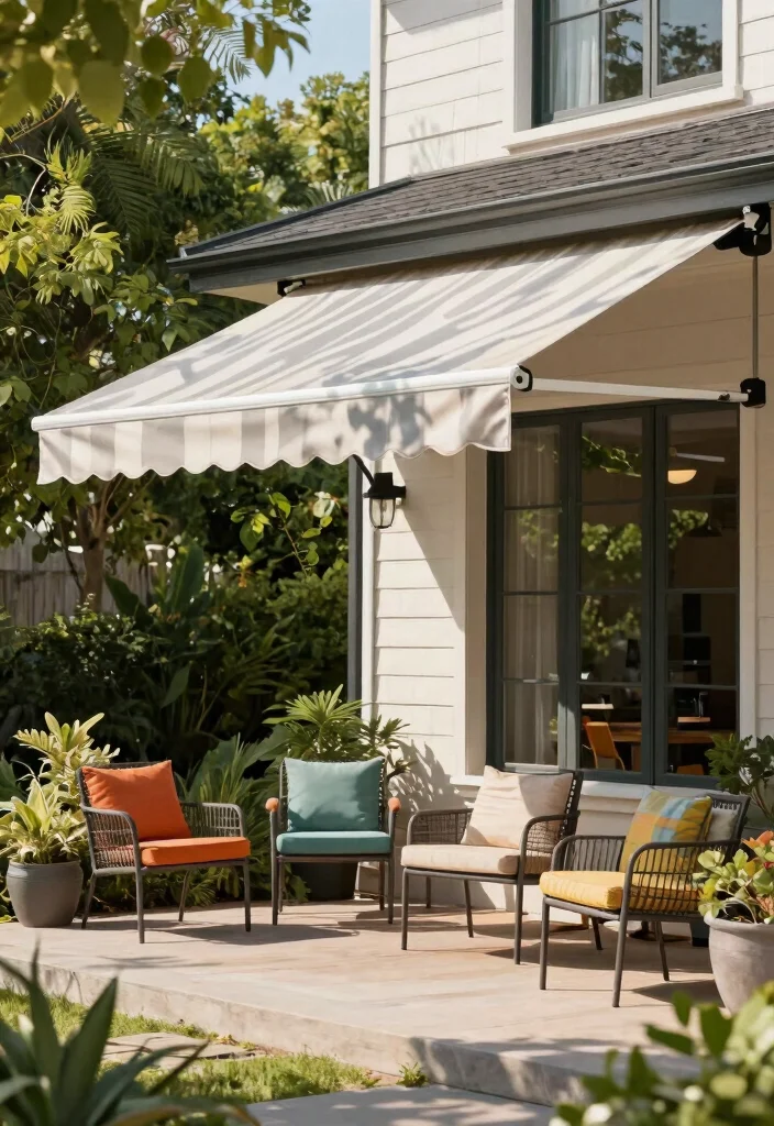 9 Classic Front Porch Awning Ideas for Summer Comfort 3. Retractable Awnings 0