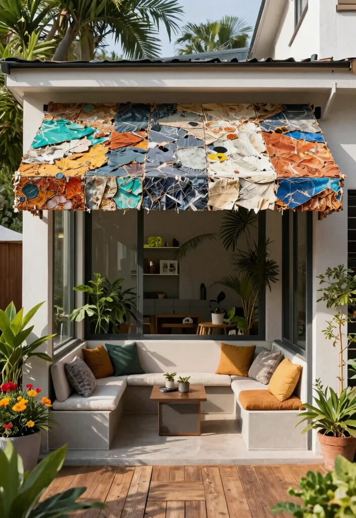 9 Classic Front Porch Awning Ideas for Summer Comfort 5. Recycled Material Awnings 0