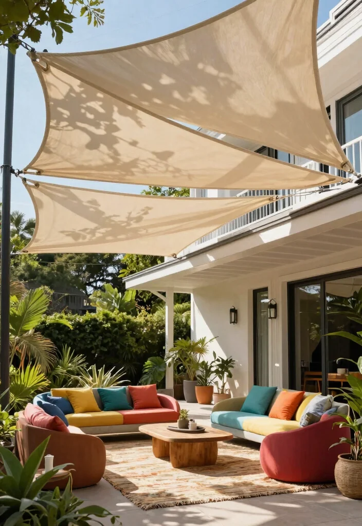 9 Classic Front Porch Awning Ideas for Summer Comfort 7. Eco Friendly Sail Awnings 0
