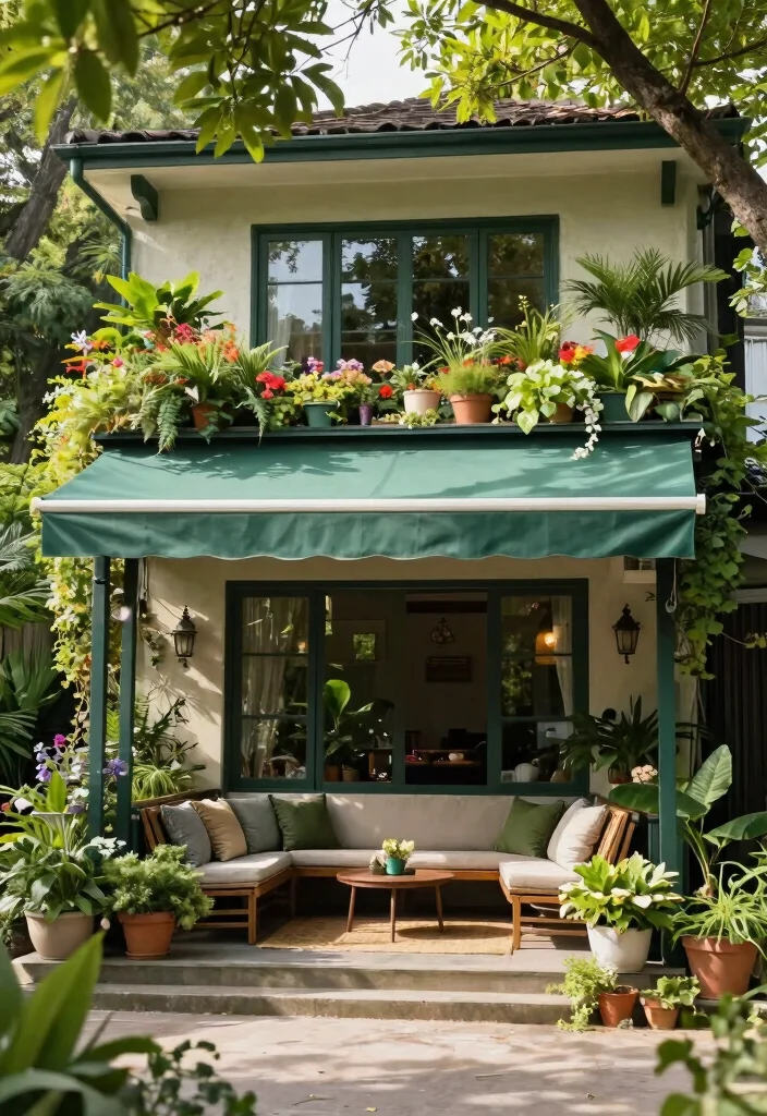 9 Classic Front Porch Awning Ideas for Summer Comfort 8. Green Roof Awnings 0