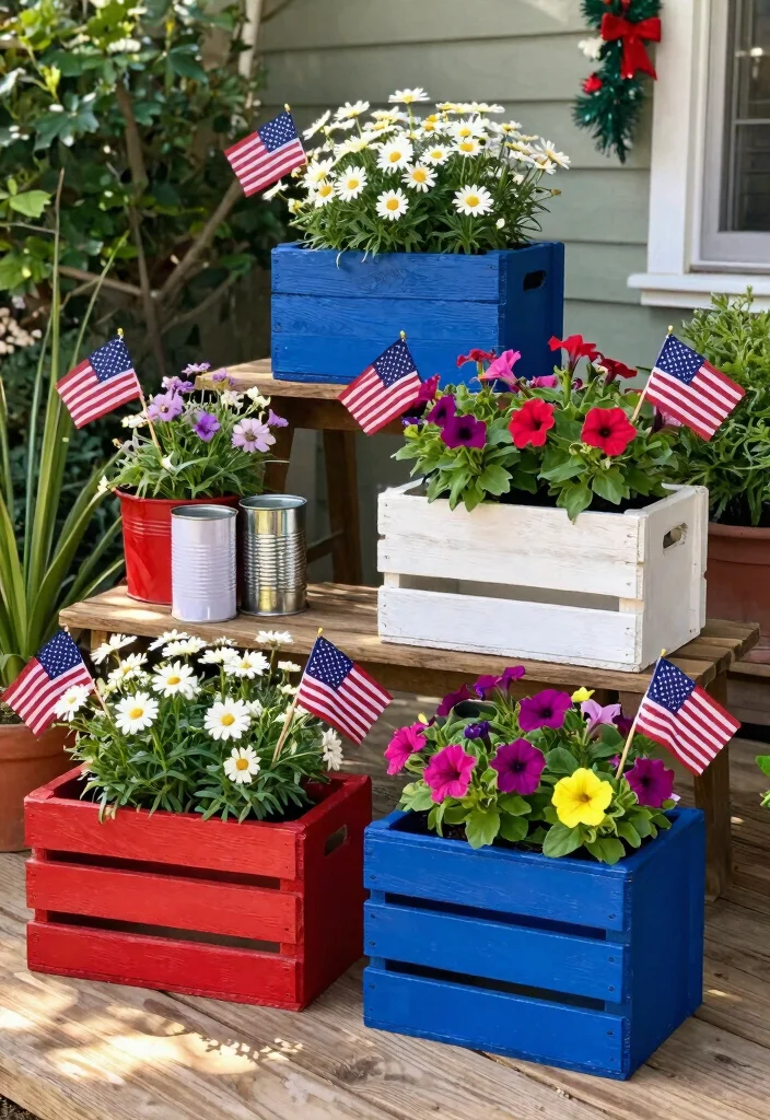 9 Patriotic 4th of July Terrace Decor Ideas for Guests 1. Upcycled Planters with Flags 0